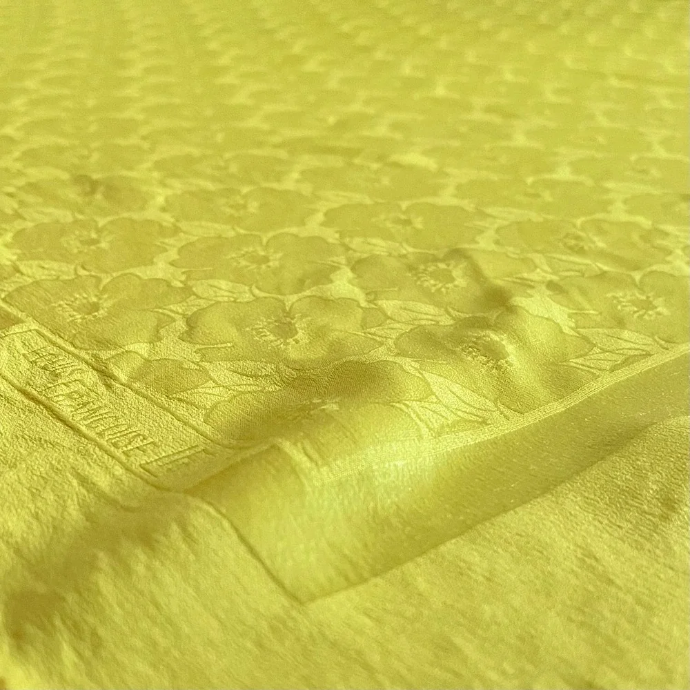 Vintage Louis Francoise Yellow Floral Jacquard Silk Square Scarf